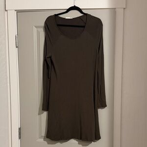 Lush Olive Green Long Sleeve Scoop Neck Dress